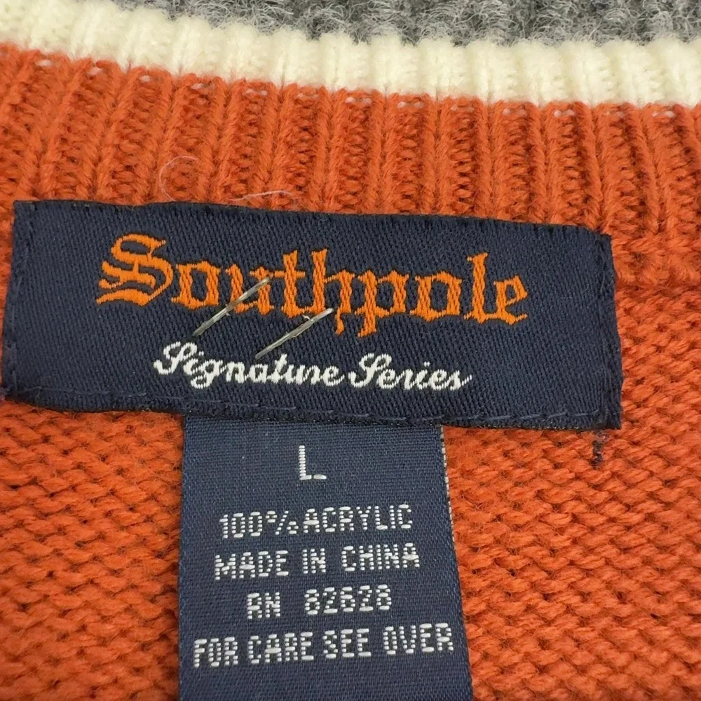 Southpole Sweater Vest Mens L Orange Acrylic Cable Knit V-Neck Preppy Streetwear